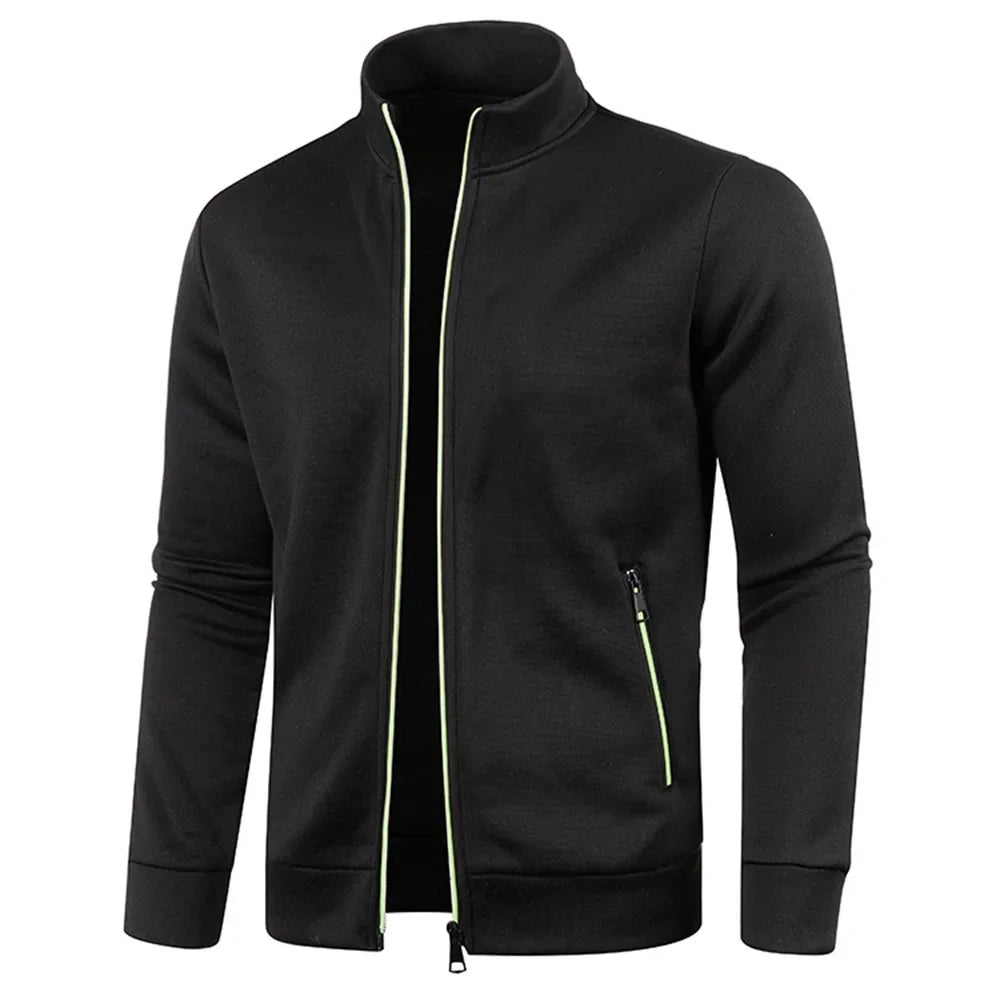 Male Stand Up Collar Jackets Long Sleeve Zip Sweater Fashion Men's Clothing Autumn Winter Thin Jacket Casual Fleece Sweatshirt