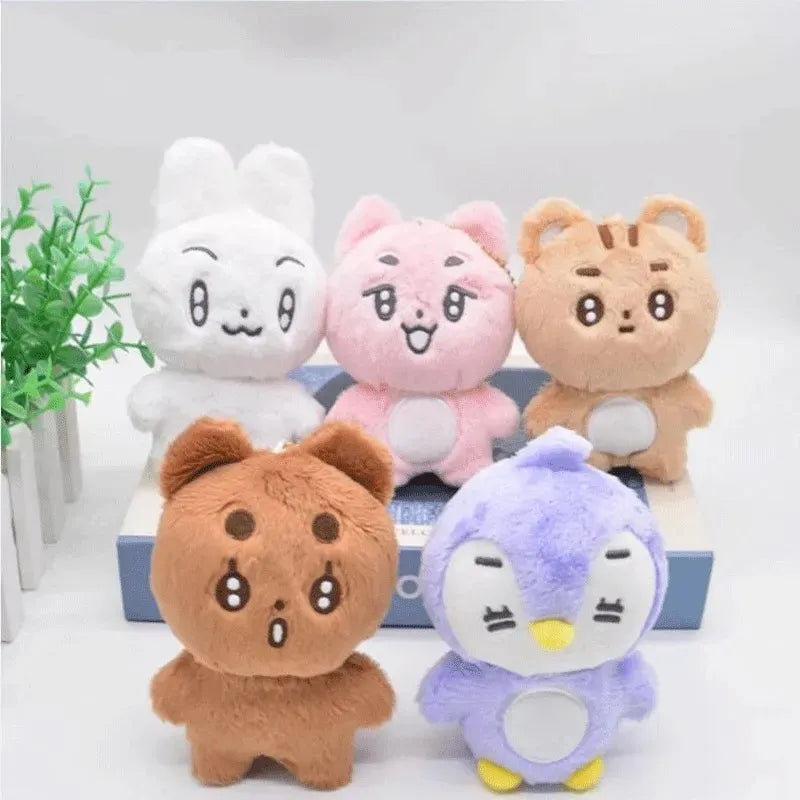 5pcs TXT Dolls Kpop Cartoon Soobin Beomgyu Same Plush Keyrings Q Styles Tutu Bar Two-Bar Doll Keychain Rings Bag Pendants