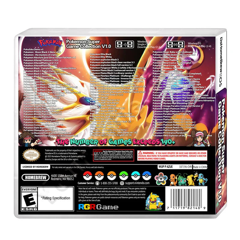 NDS Pokémon 140in1 Game Collection Card Pocket Monster Box US NDS English Game Cartridge