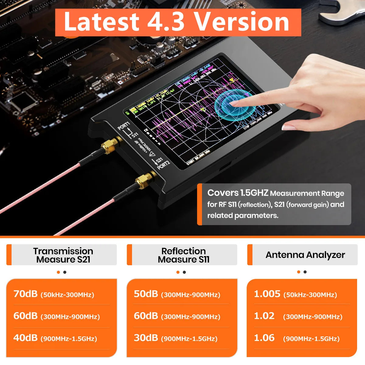 Hugen NanoVNA-H4 Vector Network Antenna Analyzer, Spectrum Analyzer, 4" Display 10KHz-1.5GHz MF HF VHF UHF Antenna Tuner