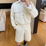 NOYMEI Autumn Winter suits Thickened Woolen Fleece Small Fragrant Polo Collar Coat Wide Leg Shorts Korean Fashion Set WA2933