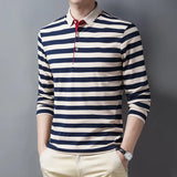 Top Quality Cotton Long Sleeved Polo Shirts Men Clothing Autumn 2023 New Fashion Striped Casual Business Male Tops