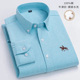 2023 100% Cotton Oxford Man Leisure Embroidered Horse Shirts Streetwear Oversized  Men Shirt Floral Long Sleeve Casual Plus Size