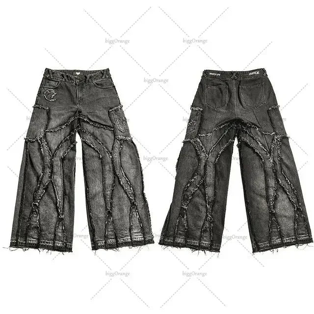 Y2K Punk Hip Hop Jeans Men Women 2023 Streetwear Coast Work Clothes Ripped Style Loose Washed Clothing Men Floor Mopping Pants