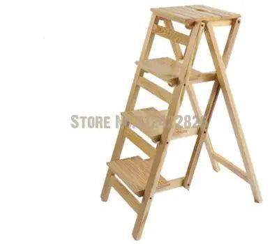 Solid Wood Household Multifunctional Folding Ladder Chair Indoor Climbing Ladder Dual-use Three-step Four-step Ladder Stool