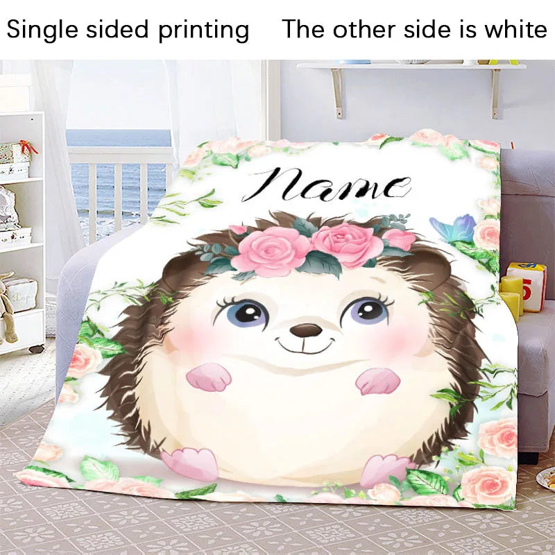 Custom Name Blanket Kawaii Baby Girl Boy Kids Personalized Blankets Cartoon Animal Cute Soft Flannel Throw Blanket Birthday Gift