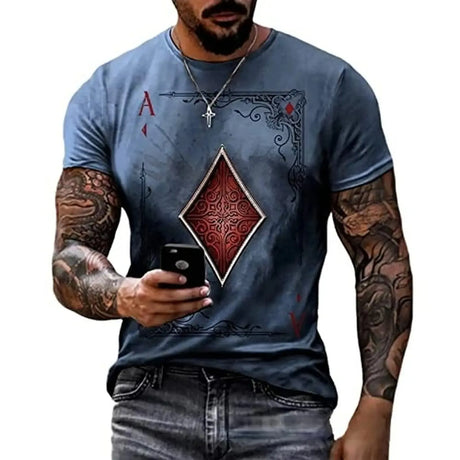 Men's Poker Pattern Printed T-shirt Casual Short Sleeve O-Neck Tops 3D Pattern Summer Men Retro Tee Fun Casual Shirt Clothing