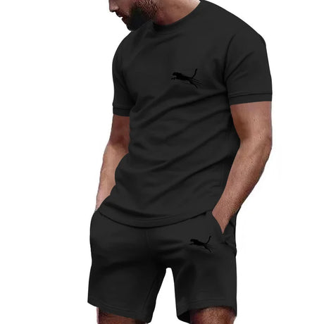 2024 New Men’s Sportswear Summer Suit Men’s Fitness Suit Sports Suit Short Sleeved T-shirt + Shorts Quick Drying 2 Piece Sets