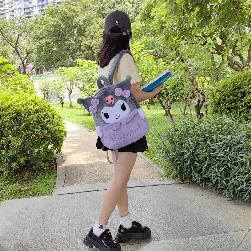 New Sanrio Cute Cartoon Plush Backpack Kuromi Large Capacity Melody Backpack School Girls Korean Backpack Gift For Girls