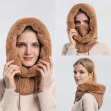 New Winter Women 3in1 Knitted Ski Hat with Scarf Neck Warmer Fleece Lined Hood Face Mask Adult Balaclava for Outdoor Sports