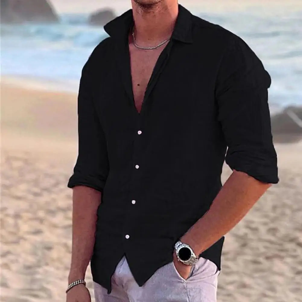 Cotton Linen 2023 Summer New Men's Solid Color Linen Casual Shirt Cardigan Long Sleeve Thin Breathable Shirts US S-3XL