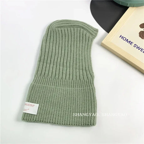 2 in 1 Children Woolen Hats Fashion Balaclava Hat Korean Style Kids Face Mask One Piece Hat Scarf  Hooded Hat for Kids 1-5 Years