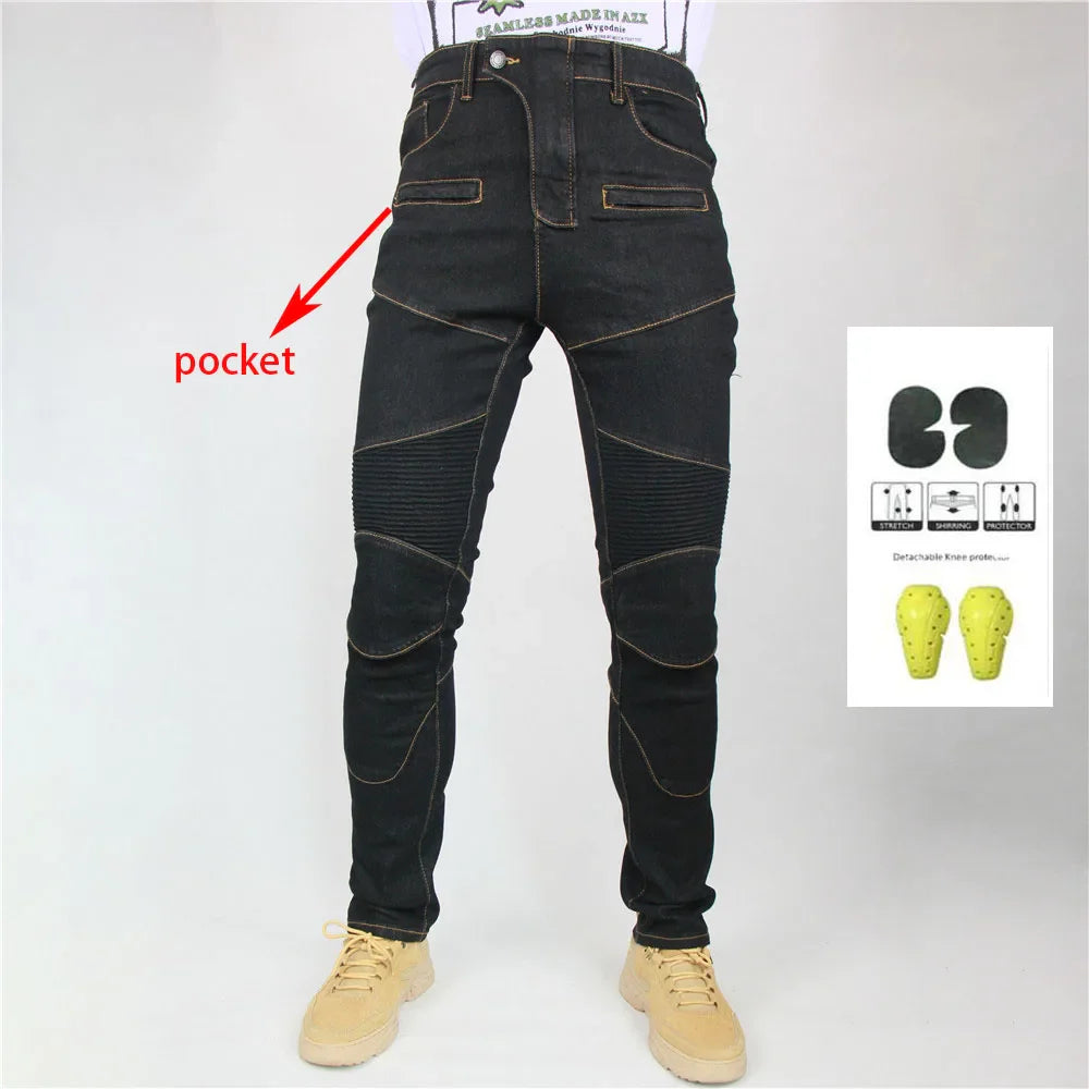 Men Jeans Collection Classic Denim UGB06 PK718 PK719 Zip Motorcycle Pants  Pantalones Motocicleta Hombre Featherbed Jeans Gears