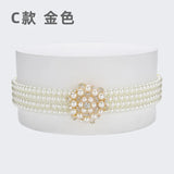 New Ladies Pearl Waist Chain Rhinestone Pearl Decorative Belt Fashion Sweet Dress Elastic Elastic Belt Women’s Designer Belts