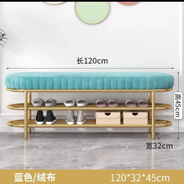 Nordic Shoe Bench Soft Cushion Multifunctional Shoe Rack Metal Frame Home Furniture Hallway Shoe Rack Bench