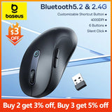 Baseus F02 Wireless Mouse Bluetooth 5.2 2.4G 4000DPI Ergonomic 6 Mute Buttons Mice for iPad MacBook Tablet Laptop Computer Mouse