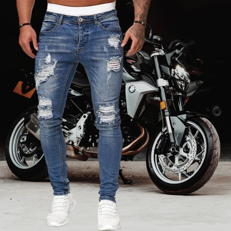 Men's Jeans 2022 New Men's Casual Pants Ripped Spring And Autumn Sports Jeans Pocket Straight Street Run Soft Denim Neutral Slow