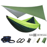 Oversized Double 118inx79in Hammock with Tree Straps and Rain Fly, Indoor Outdoor Backpacking Survival & Travel Camping Hammock