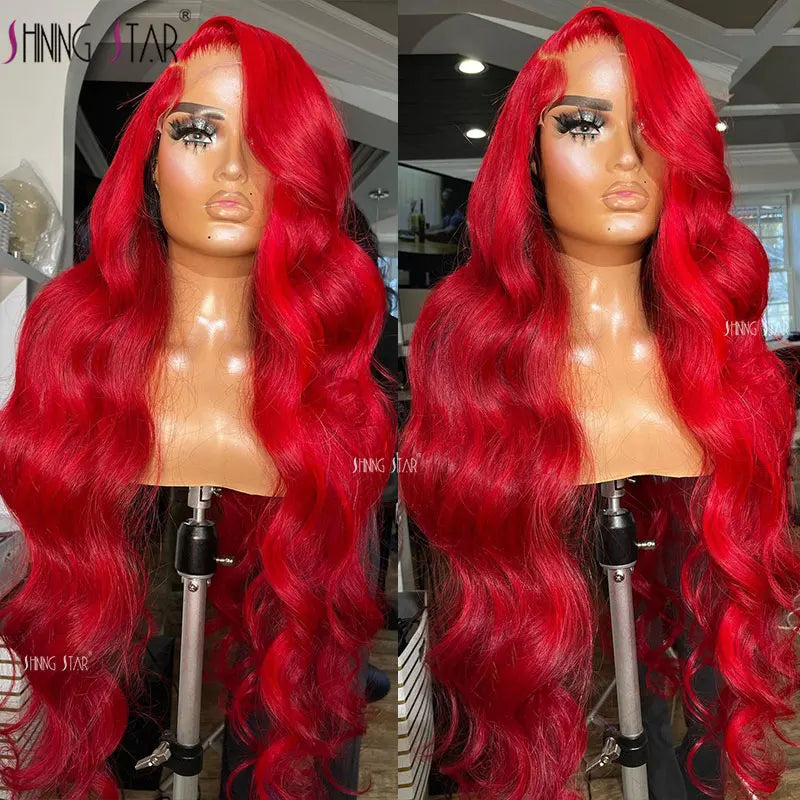 13X6 Hd Lace Frontal Human Hair Wigs 34 Inch Red Colored Body Wave Lace Front Wig Burgundy Curly 13X4 Lace Front Human Hair Wig