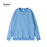 10.6oz 300gsm Cotton Pullover Sweater Men Solid Color Long Sleeve Round Neck Hoodless T-shirt Spring Autumn Coat Women