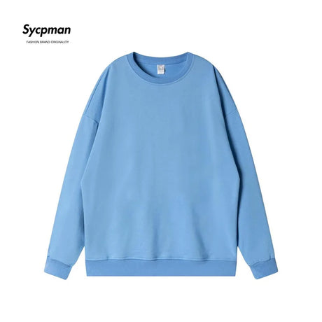 10.6oz 300gsm Cotton Pullover Sweater Men Solid Color Long Sleeve Round Neck Hoodless T-shirt Spring Autumn Coat Women