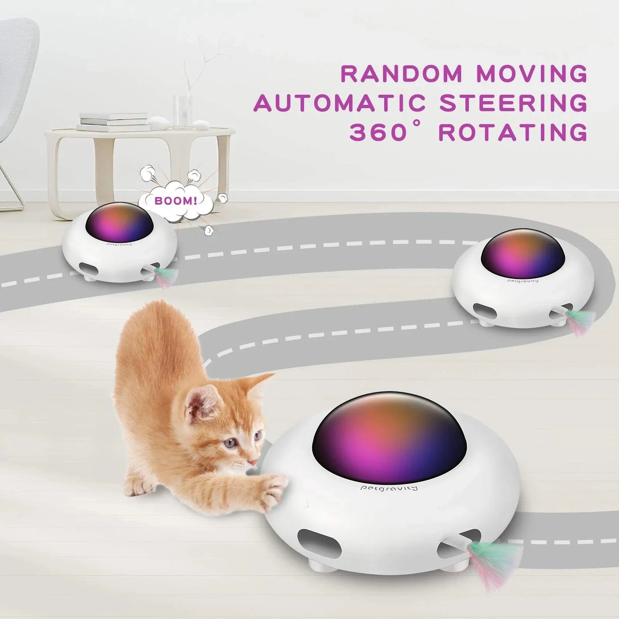 Smart UFO Interactive Cat Toy for Indoor Rotating Feather Electronic Cat Toy Smart Auto Shut-Off Random Moving USB Charging