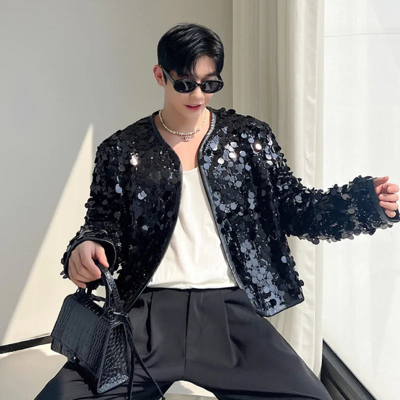 IEFB Sexy Man Jackets Fashion Korean Style Sequin Short Coat Trend Niche Design Men's Personality Clothing Autumn New Top 9C2073