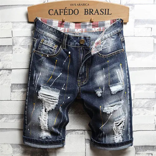 Blue Mens Ripped Short Jeans Clothing Bermuda Cotton Shorts Breathable Denim Shorts Male New Fashion Size 28-40