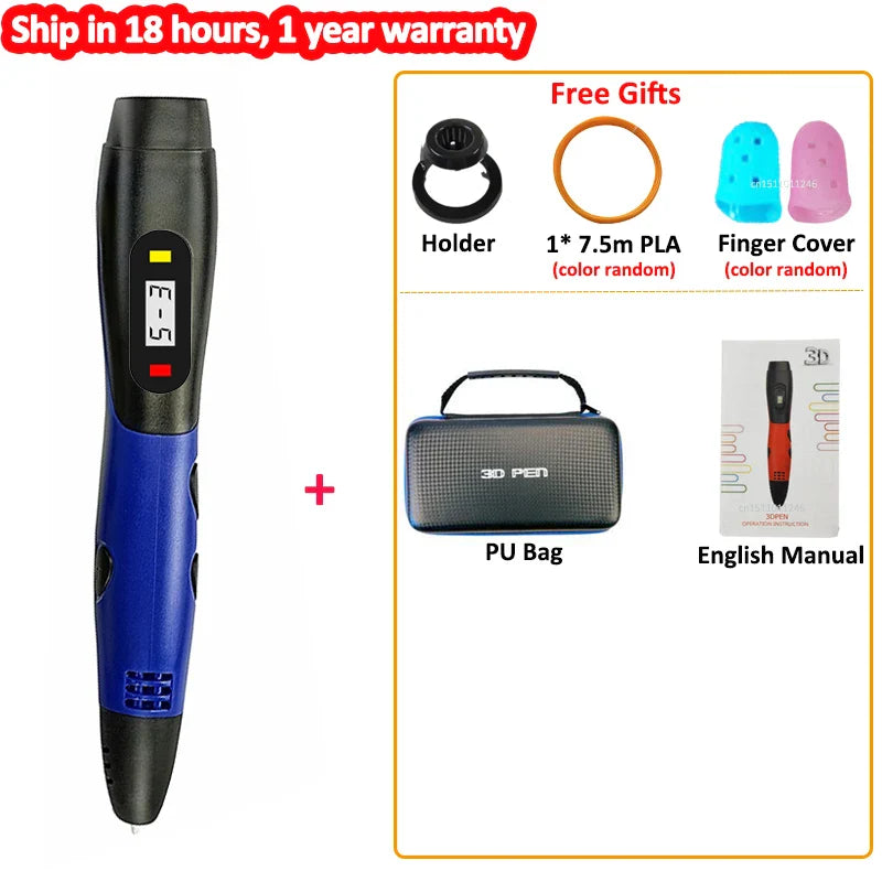 Creative 3D Drawing Pen for Kids - Adjustable Speed, LCD Display, Compatible with PLA Filament - Perfect DIY Art Gifts!