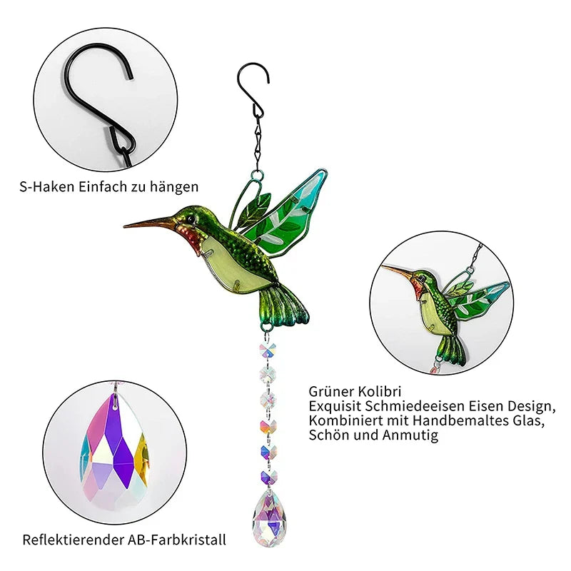 Outdoor Hanging Wind Chimes Suncatchers Crystal Prism Ball Butterfly Hummingbird Design Pendants Ornament Home Garden Decoration