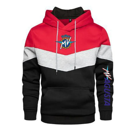 New Spring Autumn Men's Patchwork Color MV Agusta Motorcycle Logo Pullover Long Sleeve Hoodie Fashion Cotton Sweatshirt Hooded