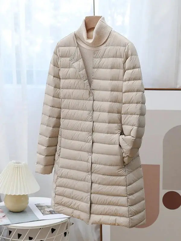 Women Winter Coat 2023 New Autumn Ultra Light Duck Down Jackets O-neck Long Sleeve Puffer Overcoat Windproof Outwear Warm Liner