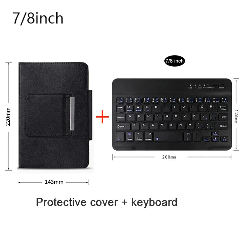 Universal Wireless Bluetooth Keyboard with Leather Case Stand Cover for iPad 7 8 Inch 9 10 Inch Tablet for iOS Android Windows