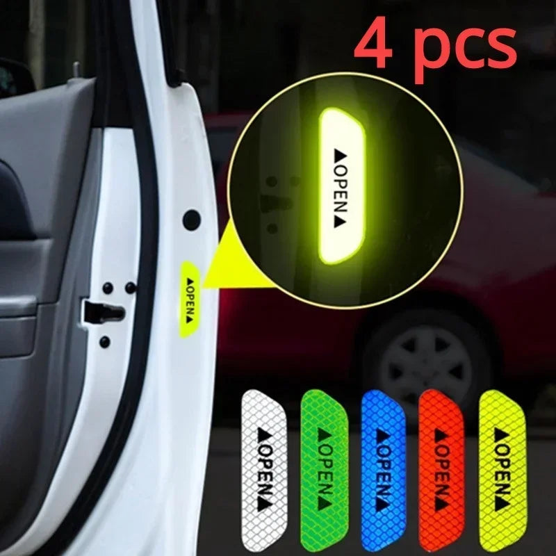 4PCS/set Car Door Stickers Universal Safety Warning Mark OPEN High Reflective Tape Auto Driving Safety Reflective Strips