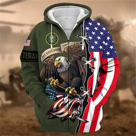 New 3D US ARMY Printed Zip Up Hoodies For Men US VETERAN Military Graphic Zip Up Hoodie Kid Fashion Cool Sweatshirts Vintage Top