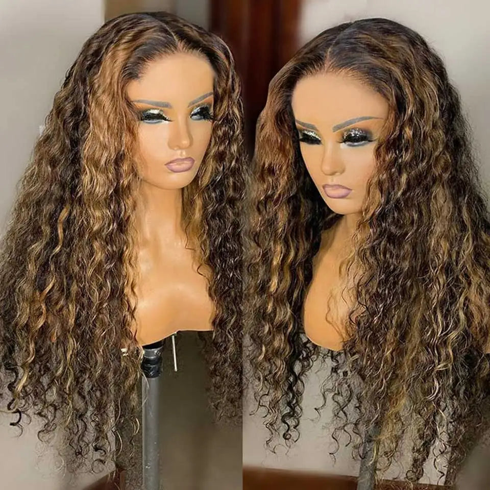 13x4 Highlight Ombre Curly Lace Front Human Hair Wigs Pre Plucked Honey Blonde Colored 13x6 Deep Wave HD Frontal Wigs For Women