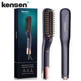 Kensen beard straightener Brush Comb Hair Straightener Men Quick Beard Straightening Curling Styling Negative Iron Heating Comb