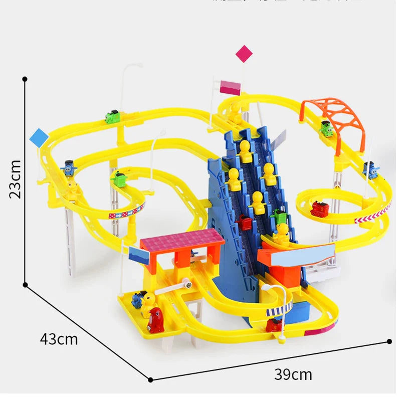 Three Stairs With Multiple Tracks Automatic Piggy Climbing Stairs Musical Luminous Slide Electric Track Children's Puzzle Toys