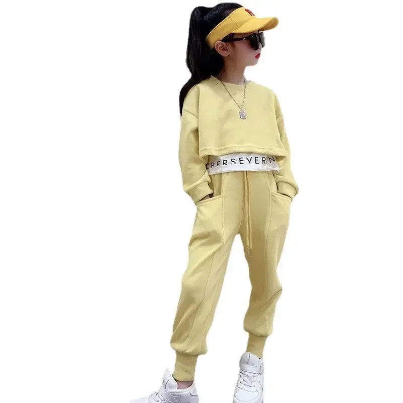 Girls Autumn Loungewear Suit Children\'s Casual Sweatshirt Pants Sets Two-Piece False 2 Pcs Top Leggings Tracksuits Kids Clothes