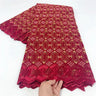 5 Yards African Swiss Voile Lace Fabric Embroidery High Quality With Stones Dry 100% Cotton For Wedding 4L071503