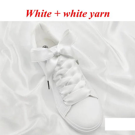 1 Pair Silk Shoe Laces Satin Ribbon Flat Shoelaces Girls Casual Canvas Shoes Double-sided Weaving White Shoe Lace Accessories