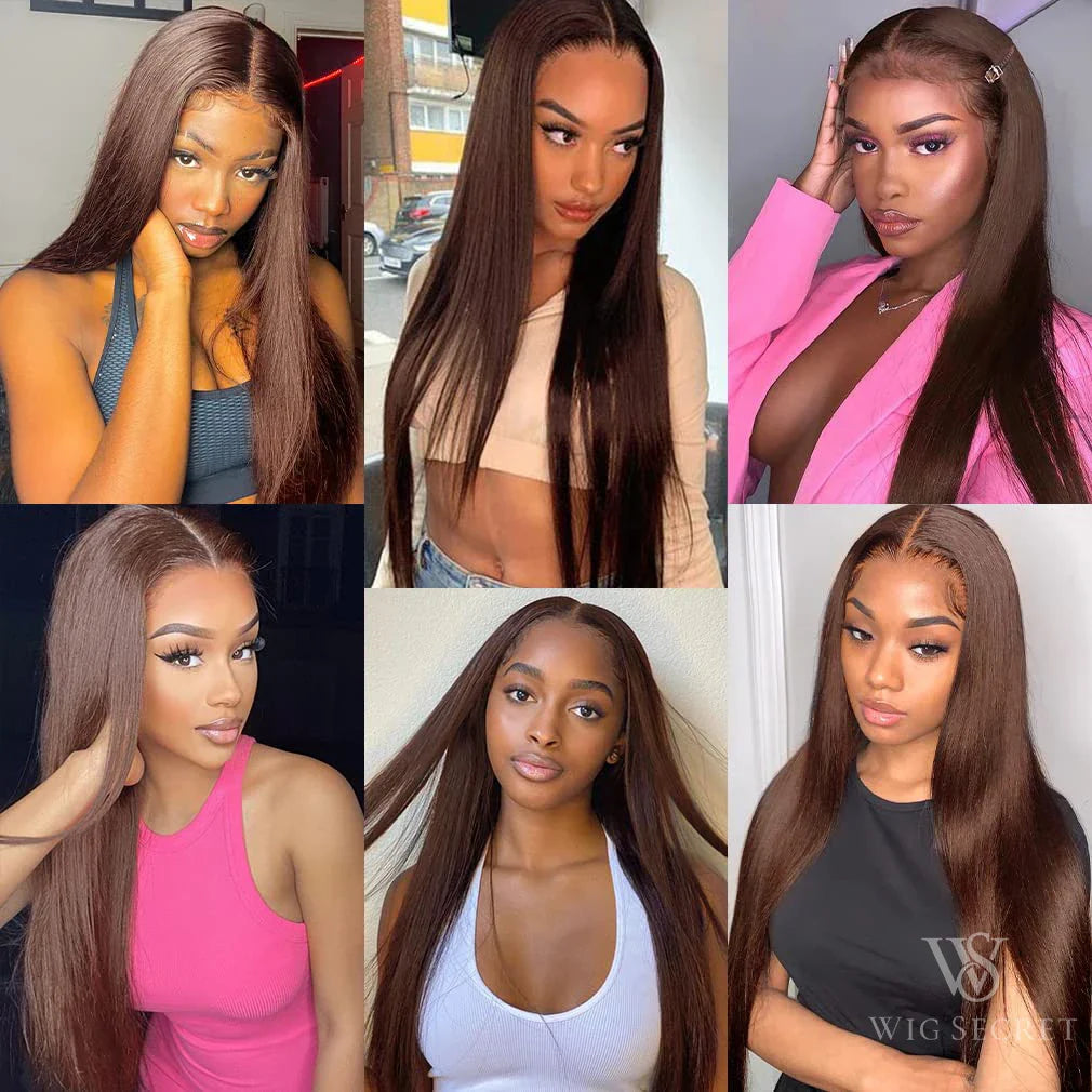 Chocolate Brown Straight 13X4 Lace Front Wig 180Density 4X4 Lace Wig Lace Frontal Wig Colored Human Hair Wig Brazilian Remy hair