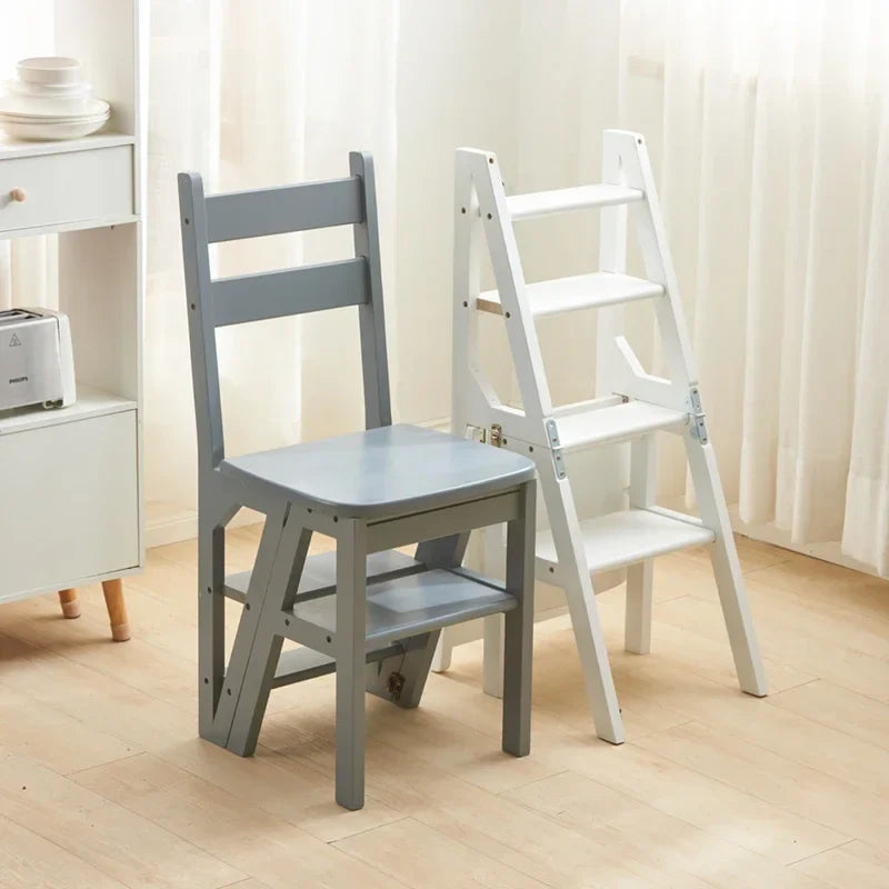 Indoor Climbing High Stools Kitchen Solid Wood Bold Ladder Chair Multi-function Ladder Stool Flip Folding Step Ladder