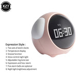 2022 New Cute Expression Alarm Clock Child Multifunctional Bedside Voice Control Night Light Snooze Chargeable Child Alarm Clock