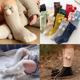 Baby Girls Cherry Ball Knee High Socks Toddler Tube British Style Princess Socks For Kids Knitted Sock Leg Warmer 0-5Years