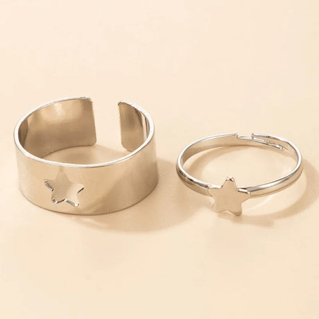 Vintage Simple Animal Butterlfly Star Moon Heart Open Rings For Women Girls Gothic Jewelry 2PCS Punk Black Couple Ring Set