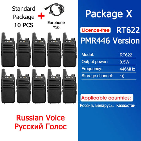 Retevis RT622 Mini Walkie Talkie 4 Pcs Walkie-talkies PMR446 FRS VOX Portable Two Way Radio Station for Restaurant Hotel