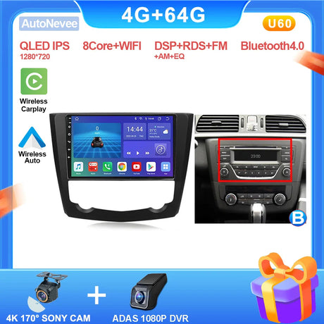 9 Inch Carplay Android Radio For RENAULT KADJAR 2015 - 2019 Intelligent System 8 core Multimedia Player Touch Screen 5G Display