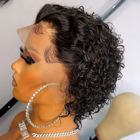 Curly Wigs Short Pixie Cut Human Hair For Women Natural Black Remy Hair 150% Density Glueless Cheap Side Part Human Wig Remy