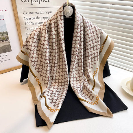 Luxury Women 90x90CM New Twill Silk Big Square Scarf Shawl Fashion Printed Design Summer High Quality Ladies Sunscreen Scarves